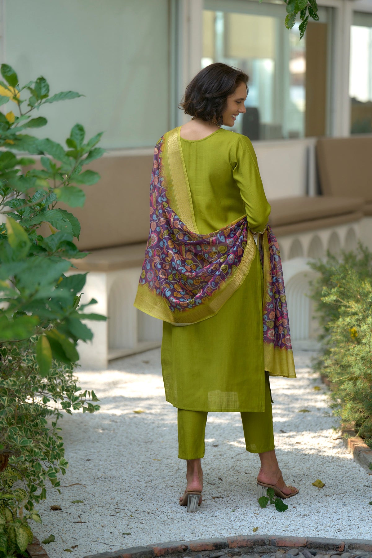 Green Vatican Kurti Set with Chanderi Butti Dupatta