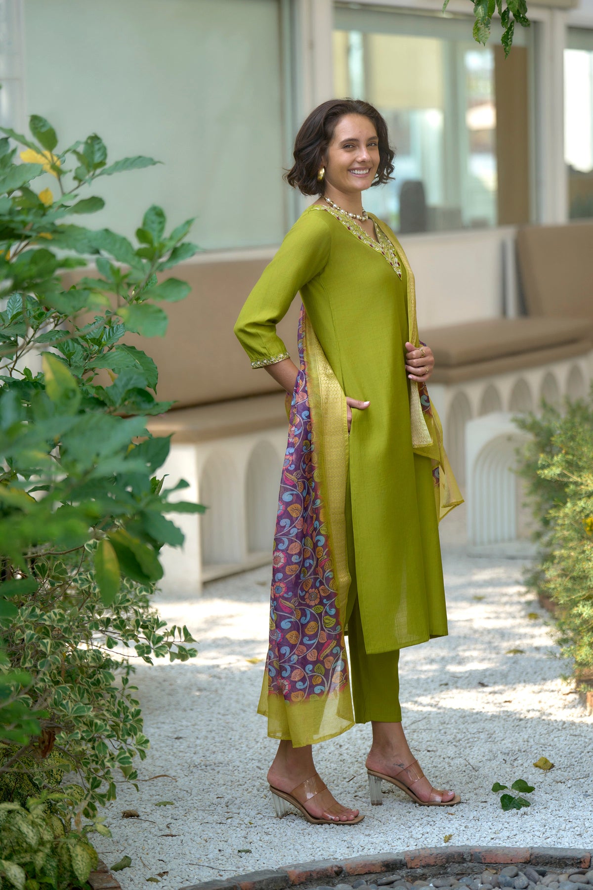 Green Vatican Kurti Set with Chanderi Butti Dupatta